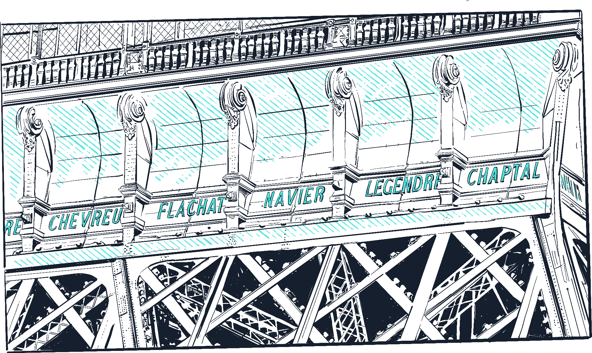 Photo des savants inscrits sur la Tour Eiffel