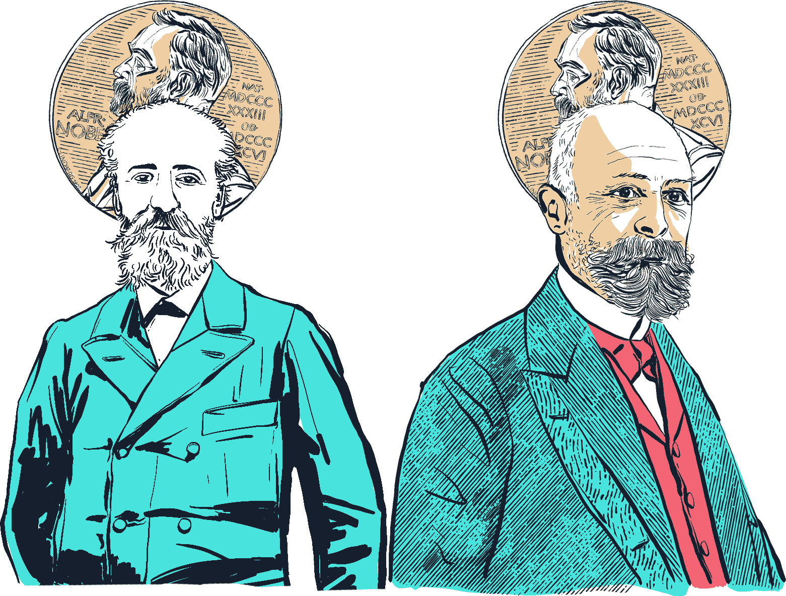 images d'Henri Becquerel et d'Henri Moissan cote a cote avec une medaille de prix nobel entre eux