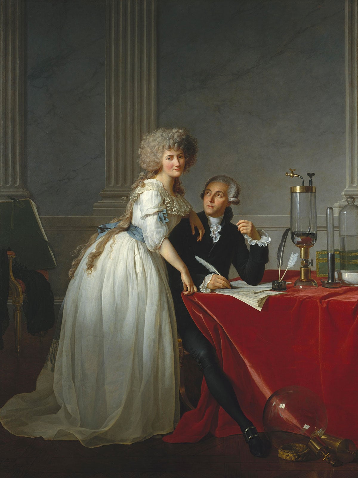 Portrait de la scientifique et illustratrice Marie-Anne Pierrette Paulze et du chimiste Antoine Laurent de Lavoisier